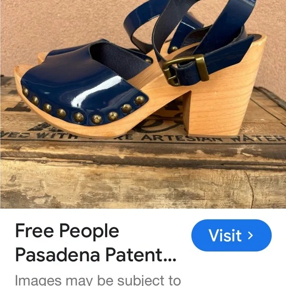 Free People Navy Blue Wooden Heel Mules - Picture 2 of 6